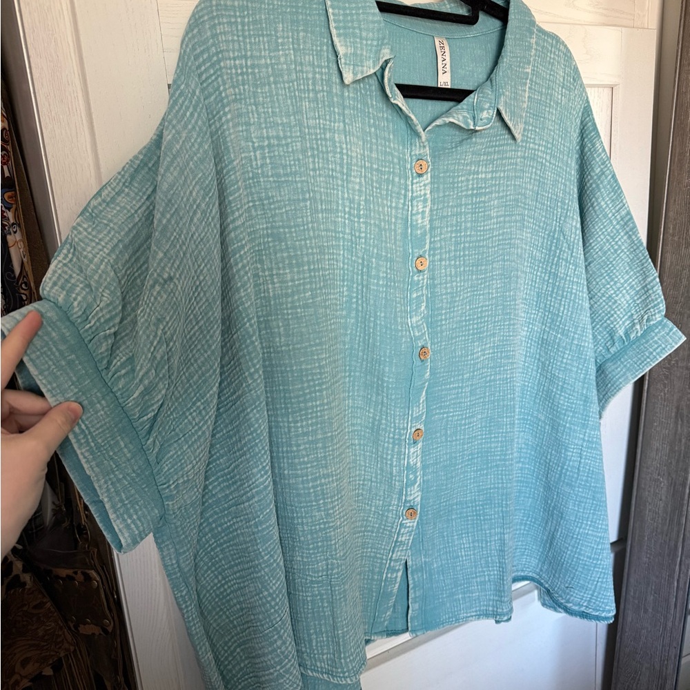 Zenana Outfitters Light Blue Button-Down Shirt